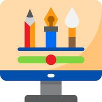 A computer monitor with a pencil, paintbrush and other items vector