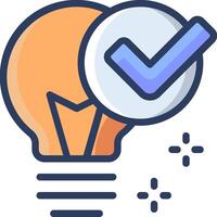 Idea icon with tick and light bulb vector