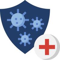 A shield with a red cross and a blue virus vector