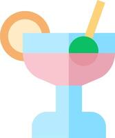 A colorful cocktail with a straw and a slice of lemon vector