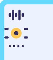 A blue and yellow icon with a microphone and a speaker vector