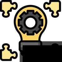 A yellow light bulb with gears and pieces of puzzle vector