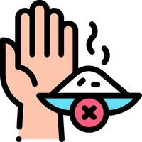 A hand with a bowl of food and a sign that says stop vector