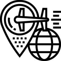 A globe and a plane icon with a pin vector