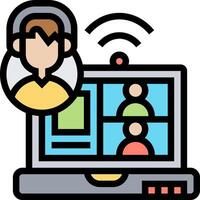 A person is using a laptop with a call vector