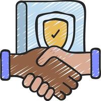 Handshake with a book and shield icon vector