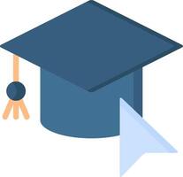 A graduation cap with a mouse cursor and a blue arrow vector