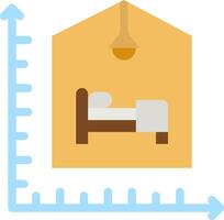 A bed and a ruler are shown in a flat design vector