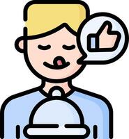 A man with a tray and a thumbs up icon vector