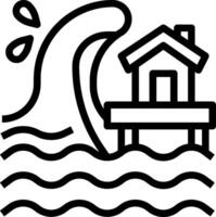 A house with a wave coming in front of it vector