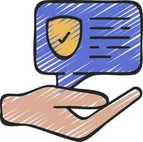 Hand with speech bubble with shield icon illustration design vector
