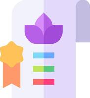 A purple flower and a star next to a paper with a ribbon vector