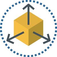 A yellow cube with arrows pointing to it vector