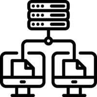 A black and white illustration of a computer with a server vector