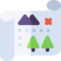 A flat icon of a mountain, trees and a mountain vector