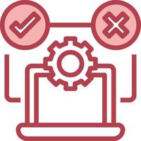 A red icon with gears and a check mark vector