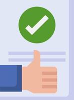 A hand is holding a green tick mark on a document vector