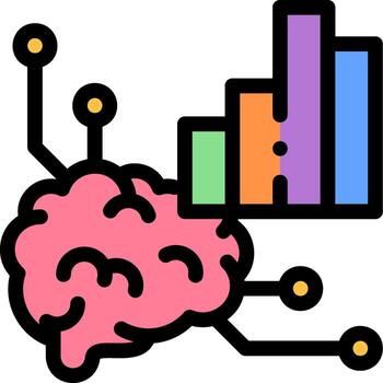 A brain with a bar graph and a graph vector