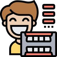 A man holding a computer with a smile on his face vector