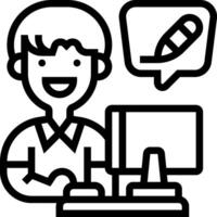 A man is sitting at a computer with a pill vector