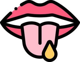 A cartoon tongue with a drop of liquid on it vector