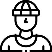 A man in a hat and a cap is shown in a line drawing vector