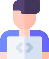 A man holding a laptop with a code symbol on it vector