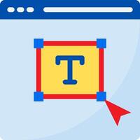 A blue square with a red arrow pointing to the letter t vector