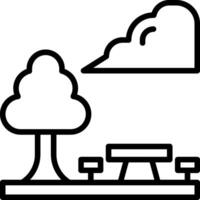 A black and white image of a park with trees and a bench vector