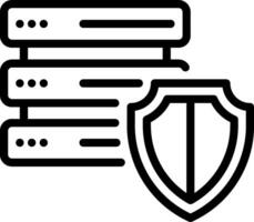 A black and white icon of a shield and a server vector