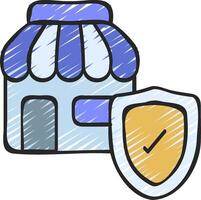 A shield and a building with a shield icon vector