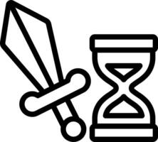 A black and white image of a sword and hourglass vector