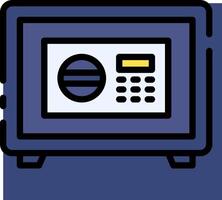 A blue safe with a clock and a keypad vector
