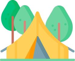 A tent in the woods with trees and grass vector
