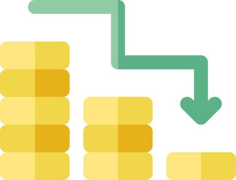 A yellow arrow is pointing up from a stack of coins vector