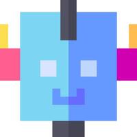 A pixel style robot with a blue face and two horns vector
