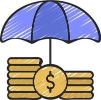 An umbrella and a stack of coins under it vector