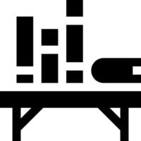 A black and white image of a table with books on it vector