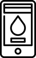 A black and white icon of a phone with a drop of water vector