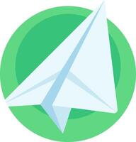 A paper airplane is sitting in a green circle vector