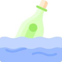 A bottle floating in the ocean with a green label vector