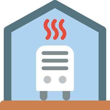A house with a heater and a red arrow pointing to it vector