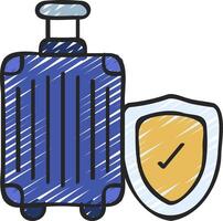A suitcase with a shield and a shield icon vector
