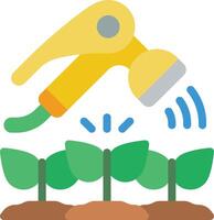 A watering can and a hose are spraying plants vector