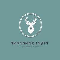 Handmade craft logo template with deer head vector