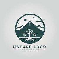 Nature logo design with trees and mountains vector