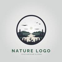 Nature logo design with a lake and trees vector