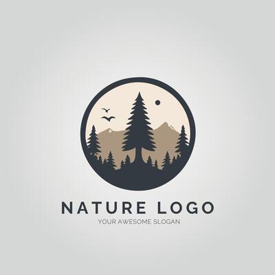 Nature logo design with pine trees and birds
