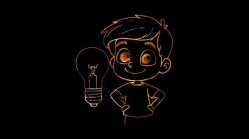 Neon frame effect, Smart Bulb symbolizing IoT on black background video