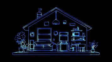Neon frame effect, Smart Home Hub representing connected home devices on black background video